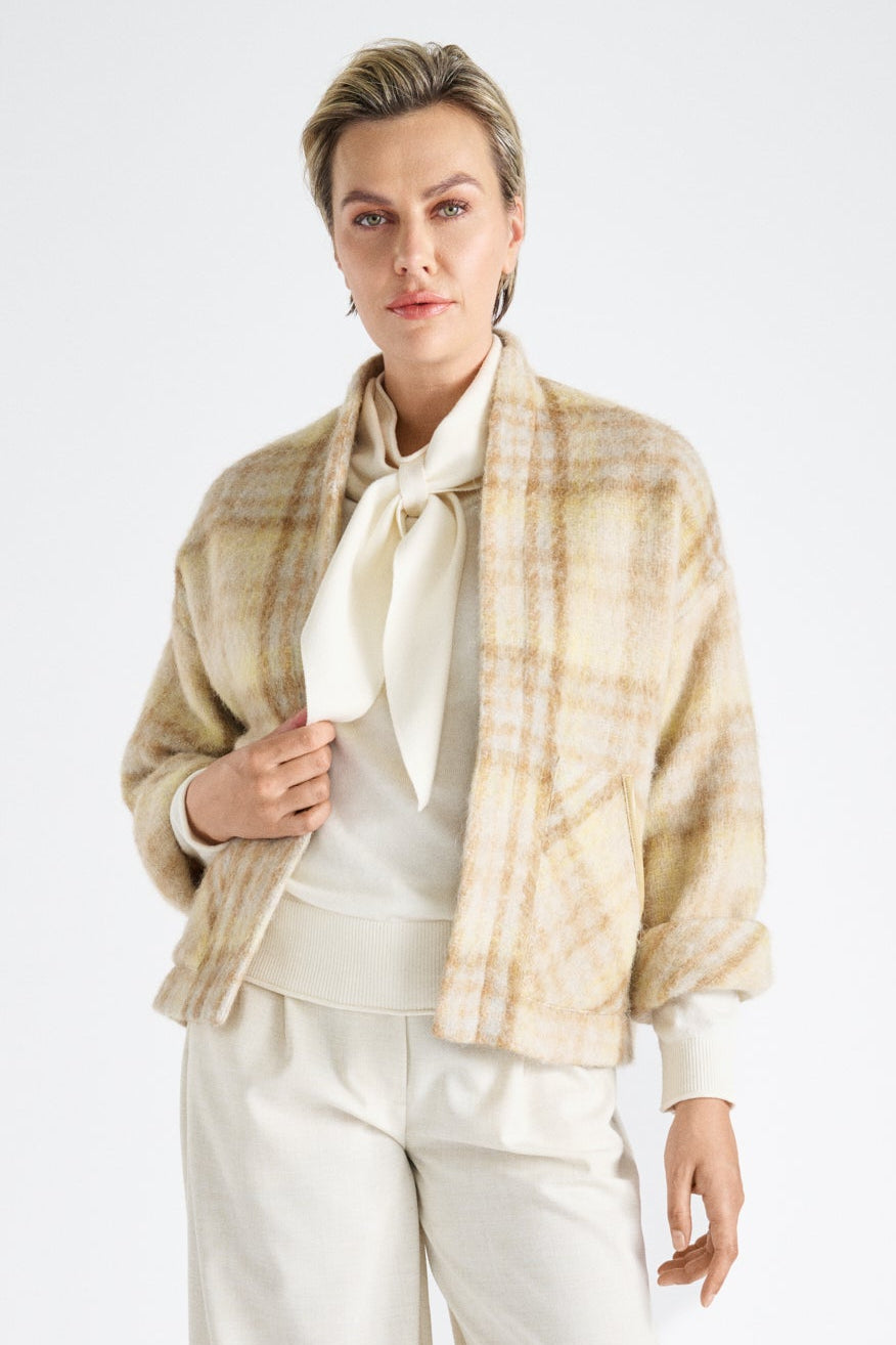 Checked wool kimono jacket 