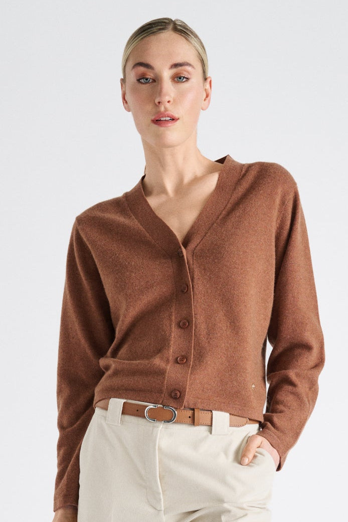 Cardigan col V cognac