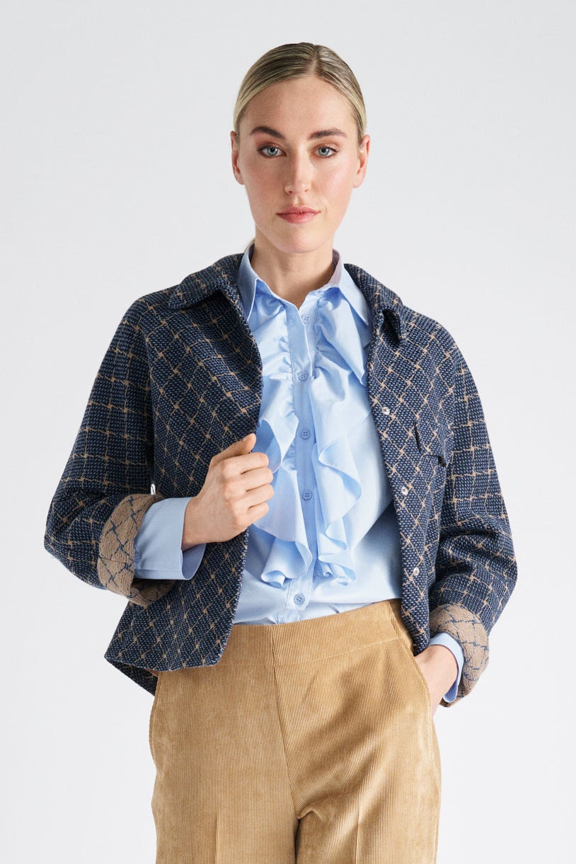 Short checked spencer jacket with buttons and collar