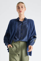 Open-front cardigan denim with short sleeve