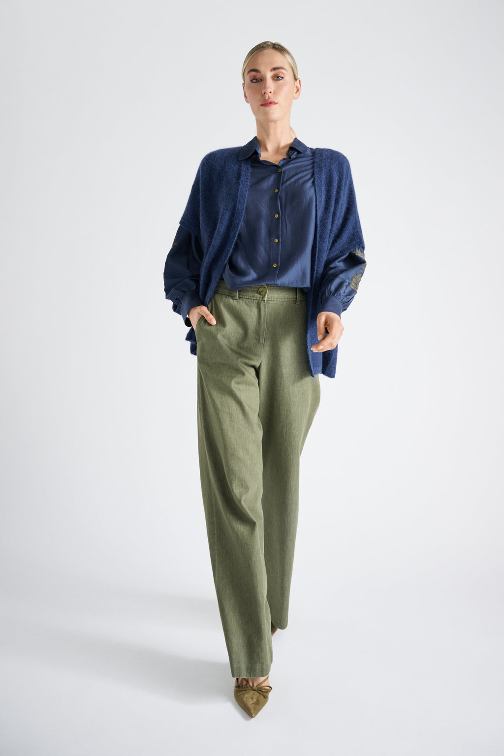 Open-front cardigan denim with short sleeve