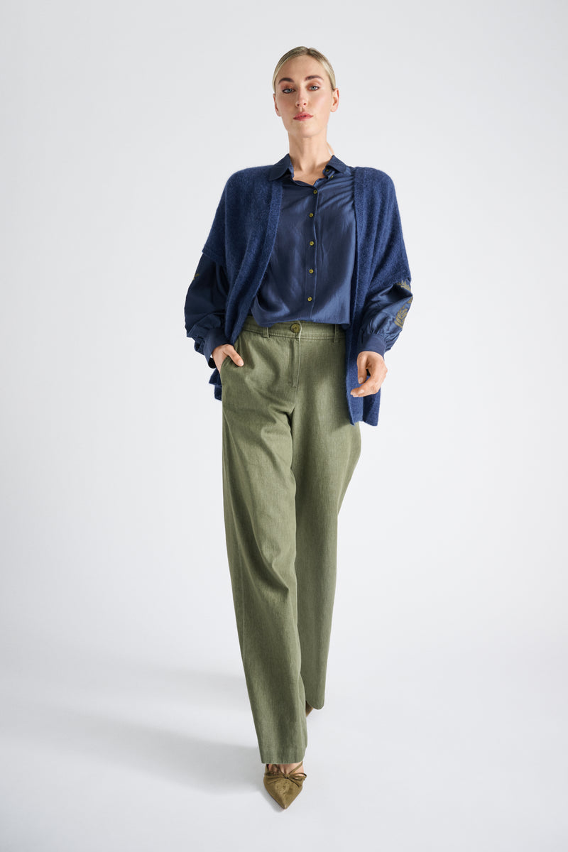 Open blauwe cardigan met korte mouw