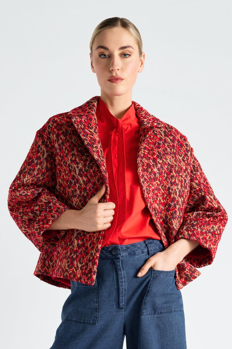 Straight short sleeved shirt with bow collar
