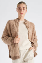 Camelkleurige bouclet cardigan-cape