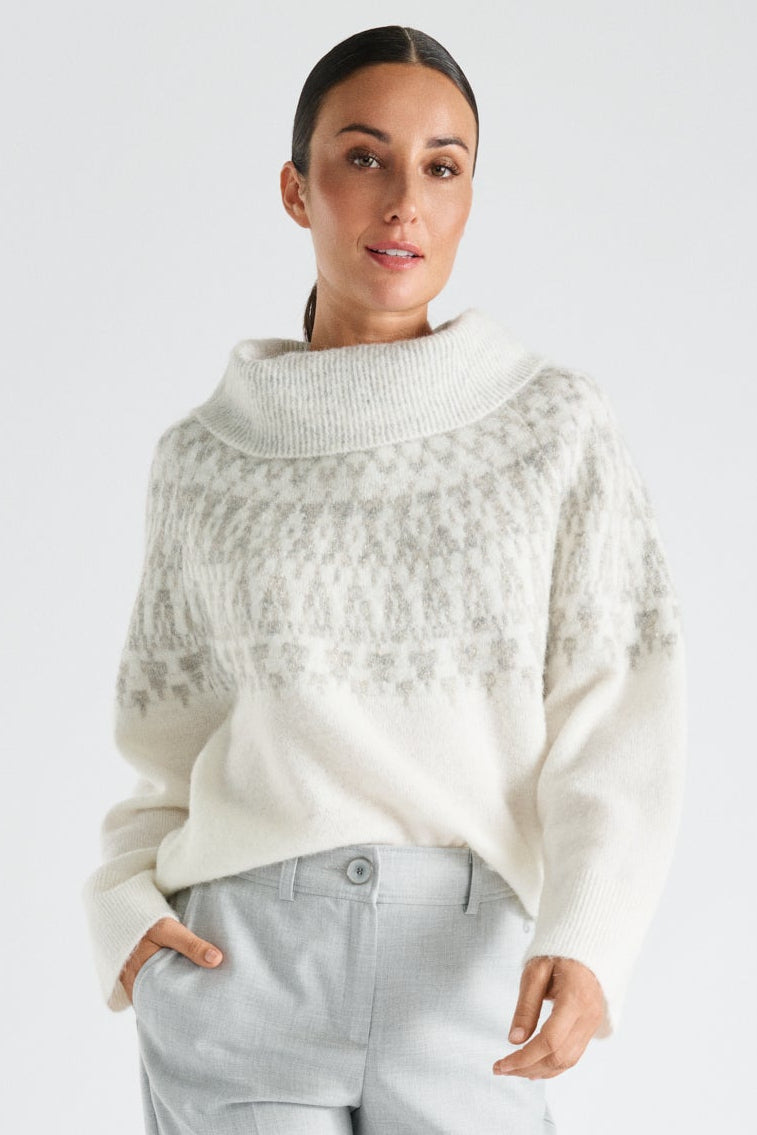 Noorse jacquard trui met watervalkraag
