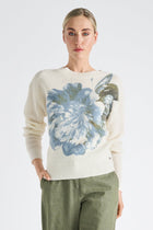 Ecru flower printed sweater in wool-alpaca