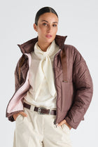 Short brown quilted lined parka