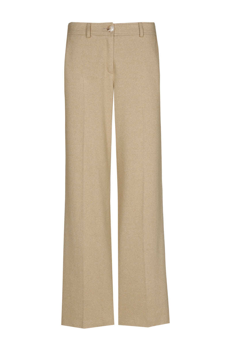Camel broek met rechte pijpen en rekker achteraan de taille
