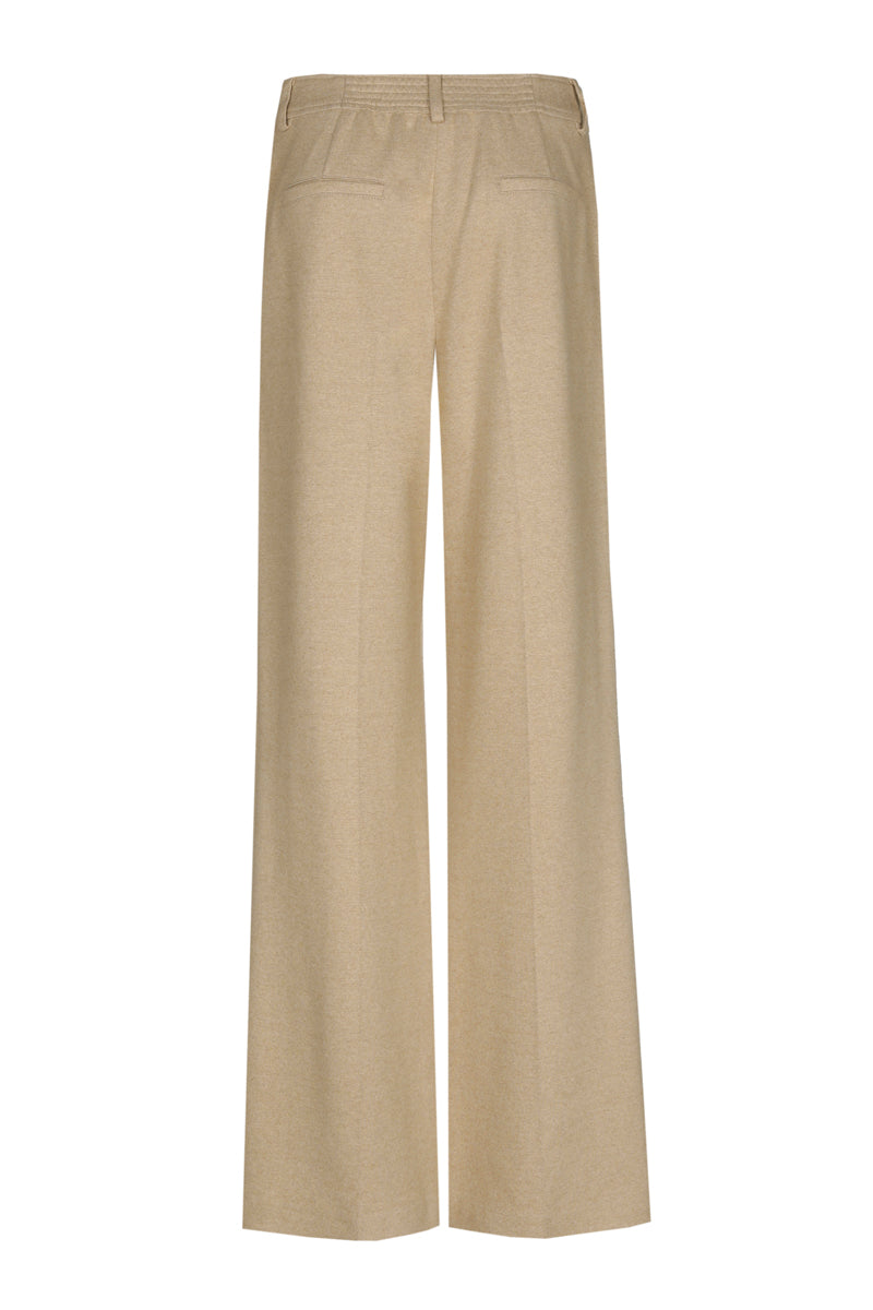 Camel broek met rechte pijpen en rekker achteraan de taille