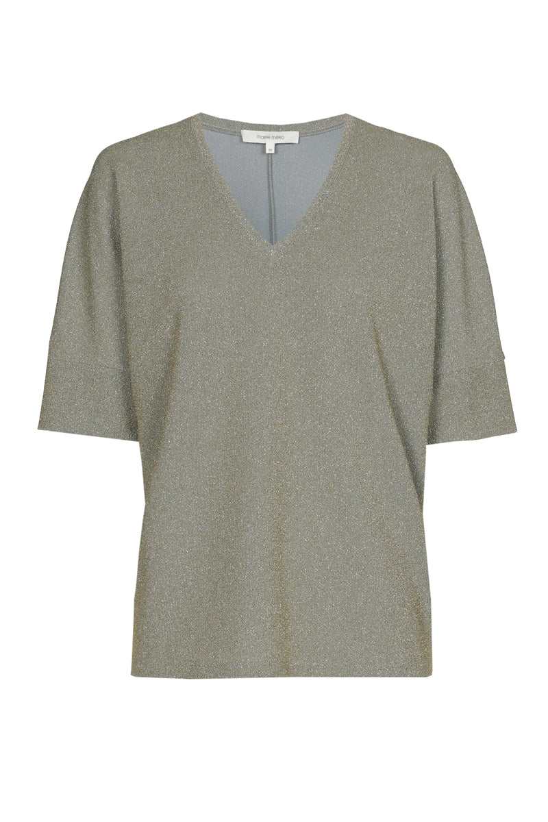 Groene pull met V-hals en korte mouwen