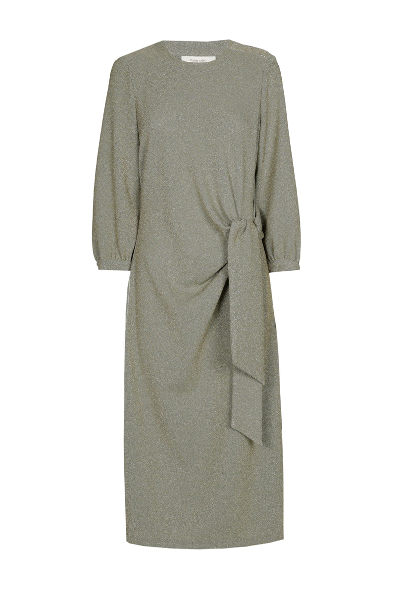 Groen kleed met lurex en knoop in de taille