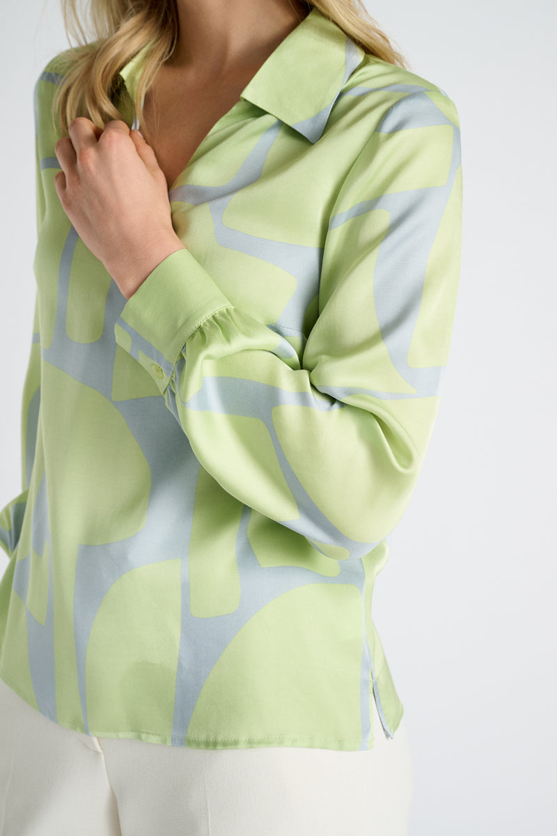 Bloes viscose met grijze en limoenkleurige print