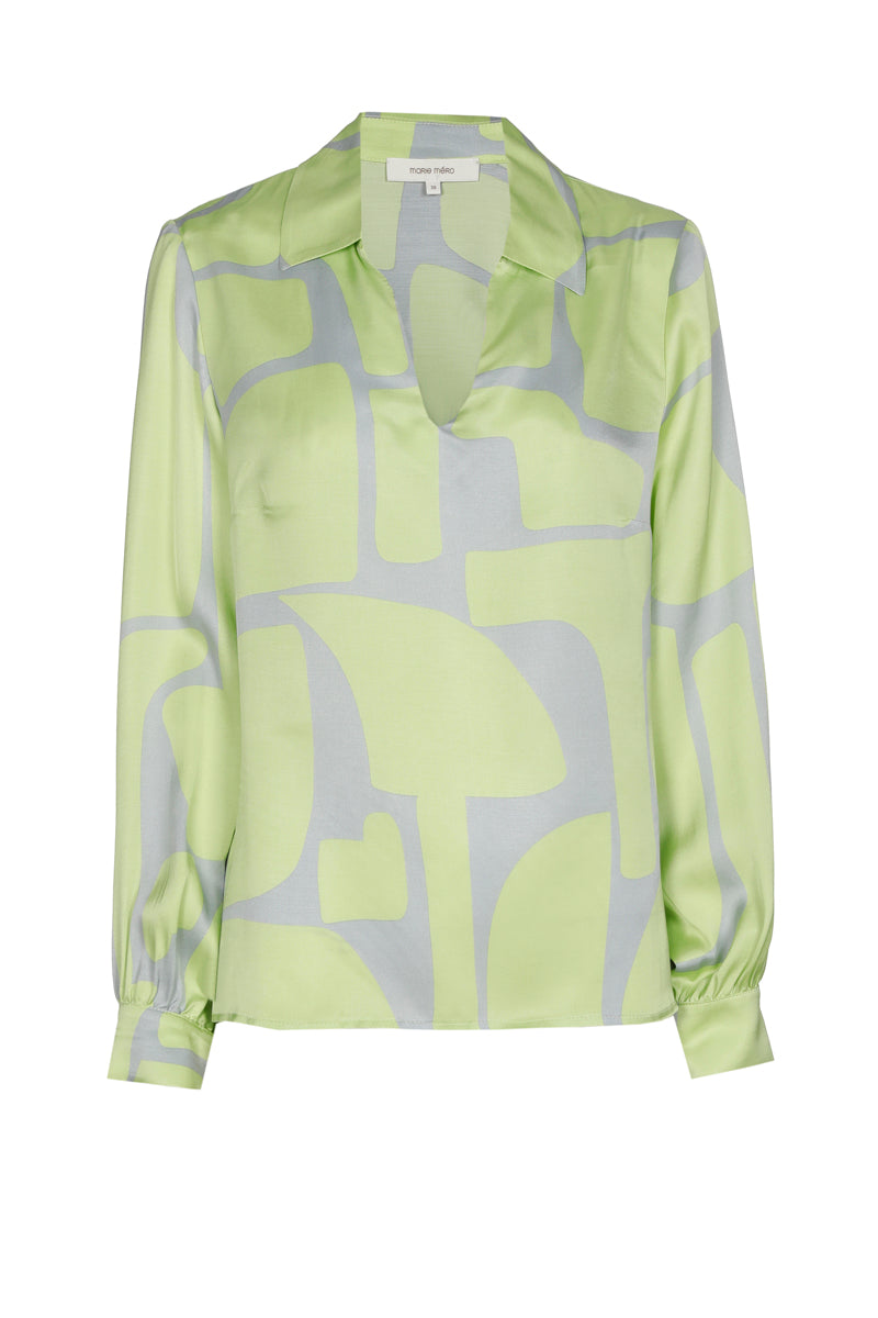 Bloes viscose met grijze en limoenkleurige print
