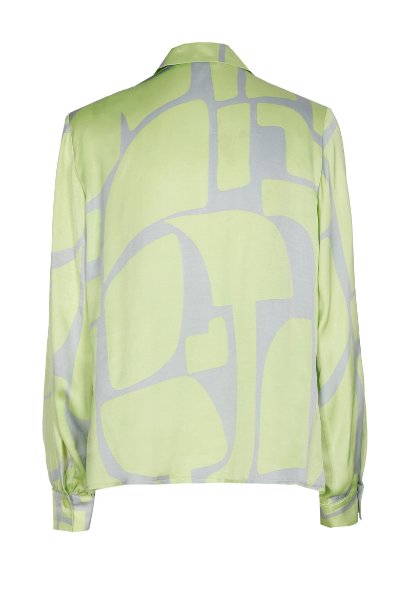 Bloes viscose met grijze en limoenkleurige print
