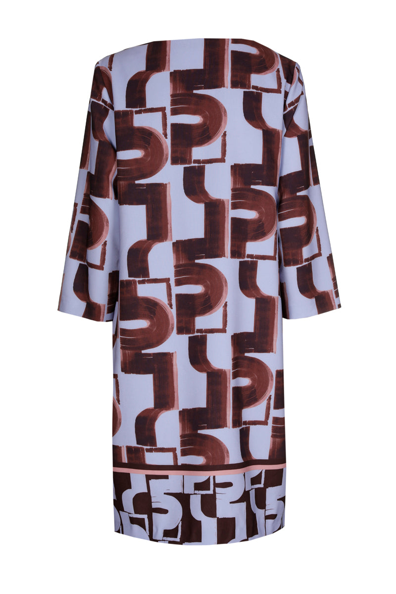 Lichtblauwe kleedje met bordeaux print