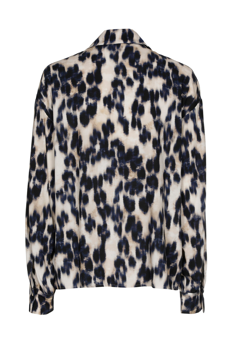 Bloes met blauw en beige dierenprint