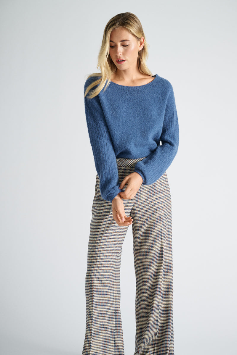 Pantalon large à carreaux fins