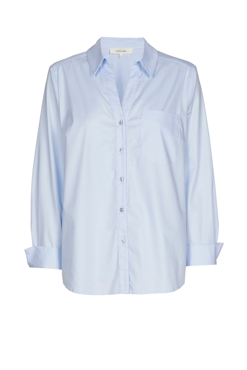 Blouse bleu clair en coton stretch