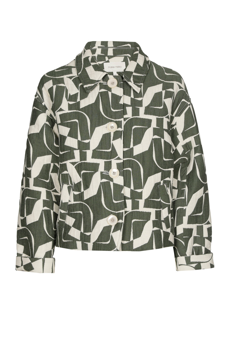 Kort groen en ecru jasje in loose fit