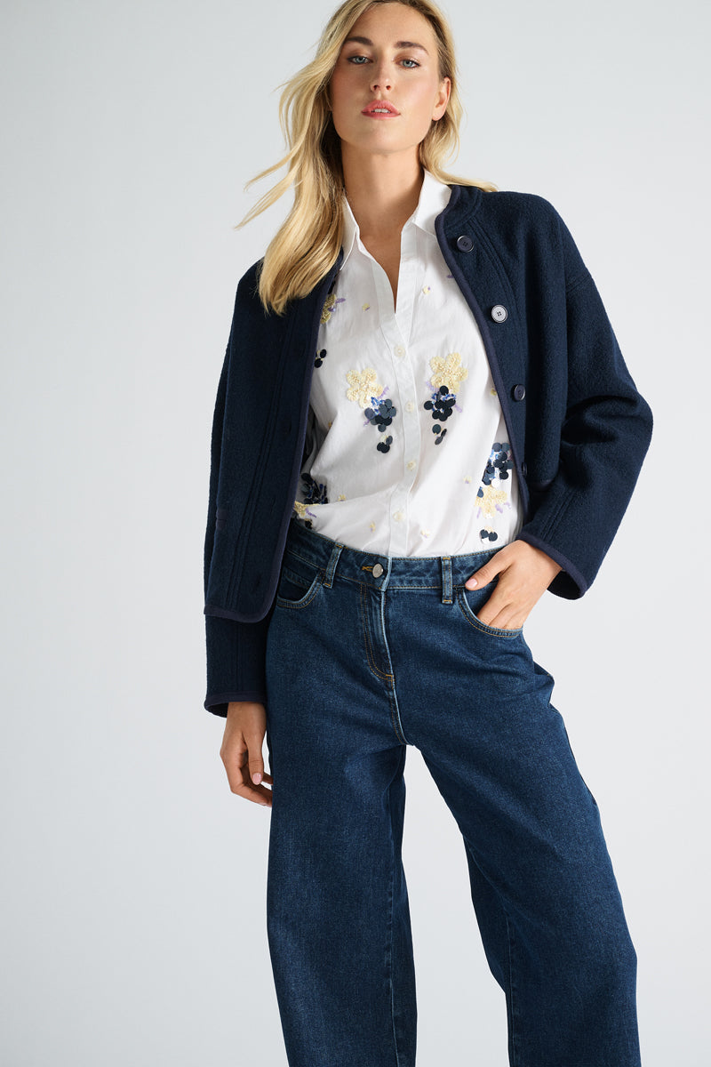 Veste bleu foncé en laine feutrée
