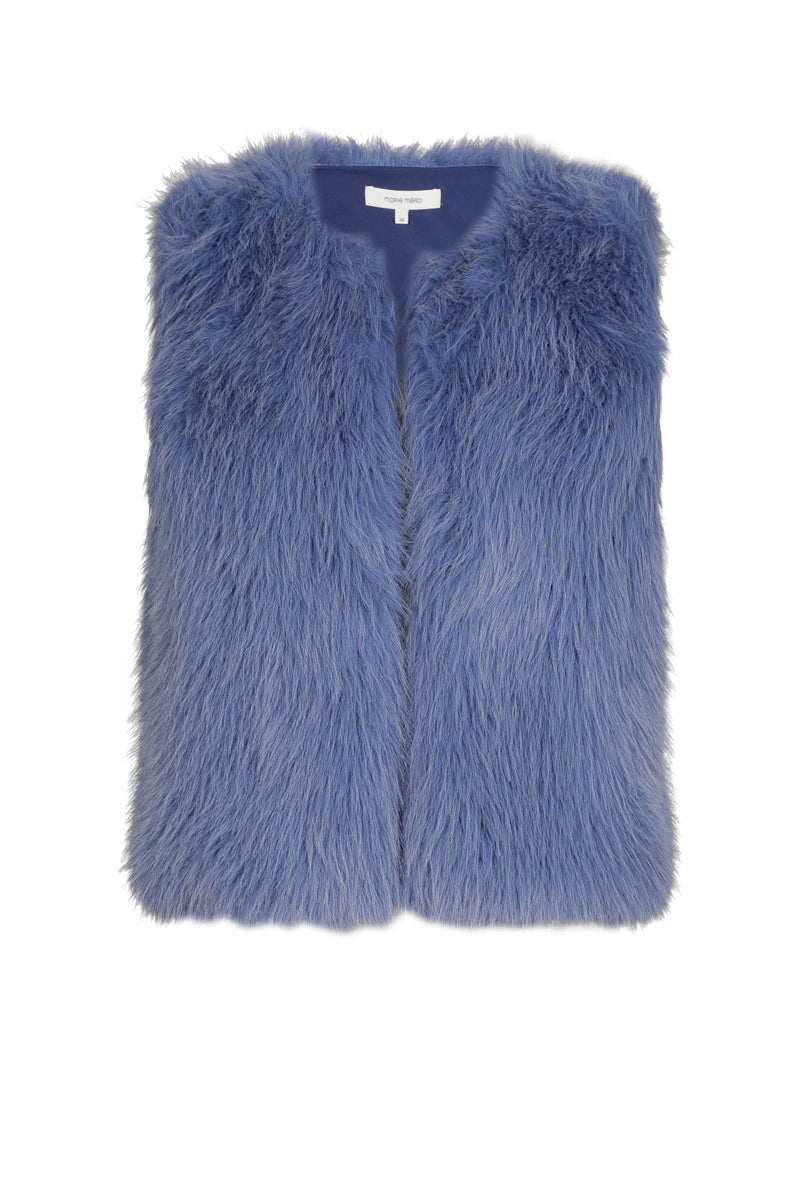Bodywarmer bleu en fausse fourrure