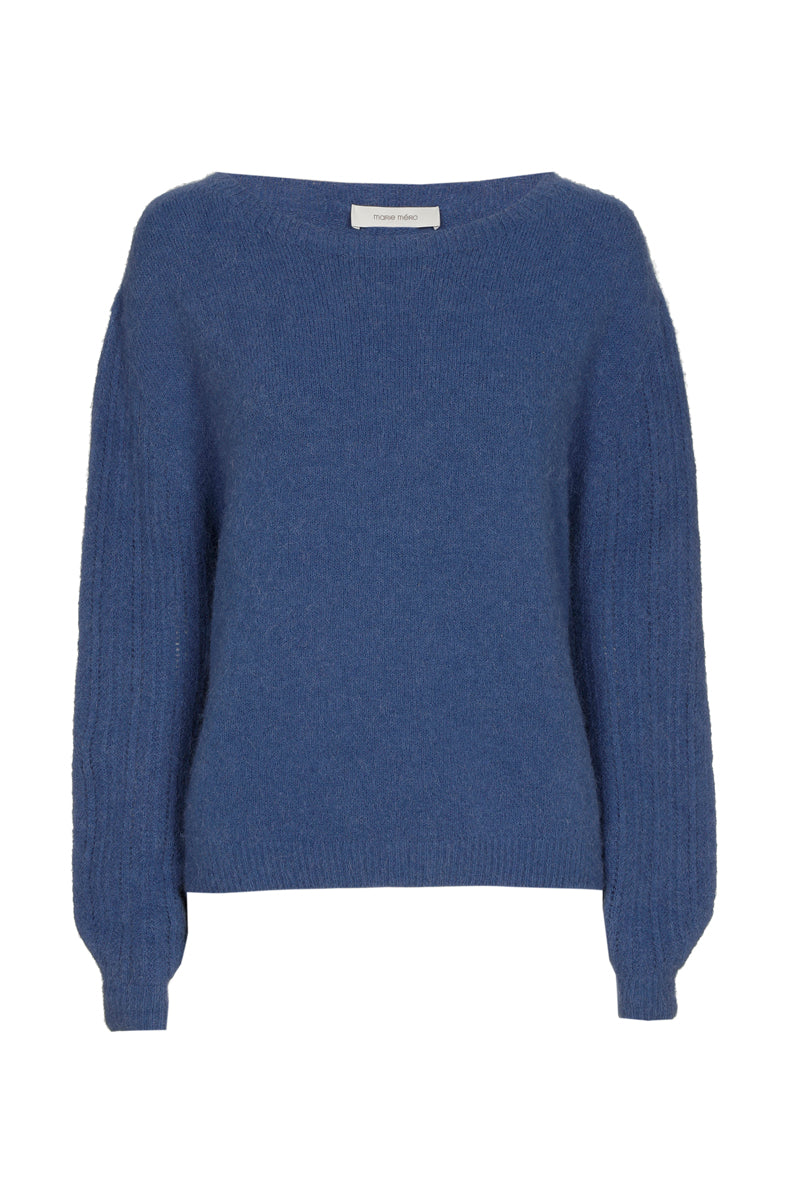 Pull bleu à col rond en alpaga