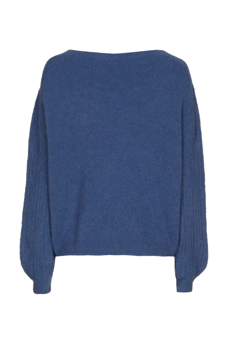Pull bleu à col rond en alpaga