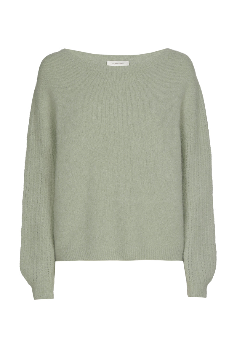 Olijfkleurige pull met ronde hals in alpaca