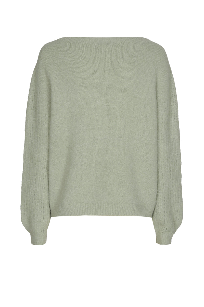 Olijfkleurige pull met ronde hals in alpaca