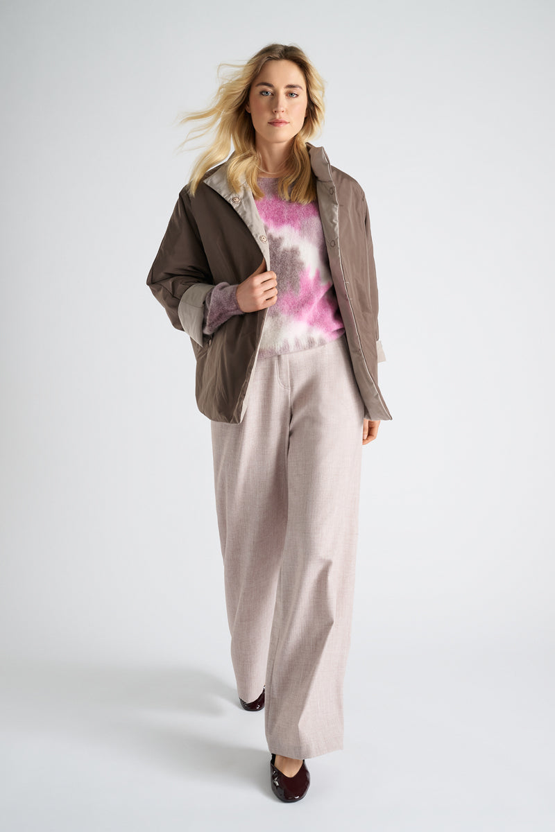 Pull col rond dans les tons violet et fuchsia