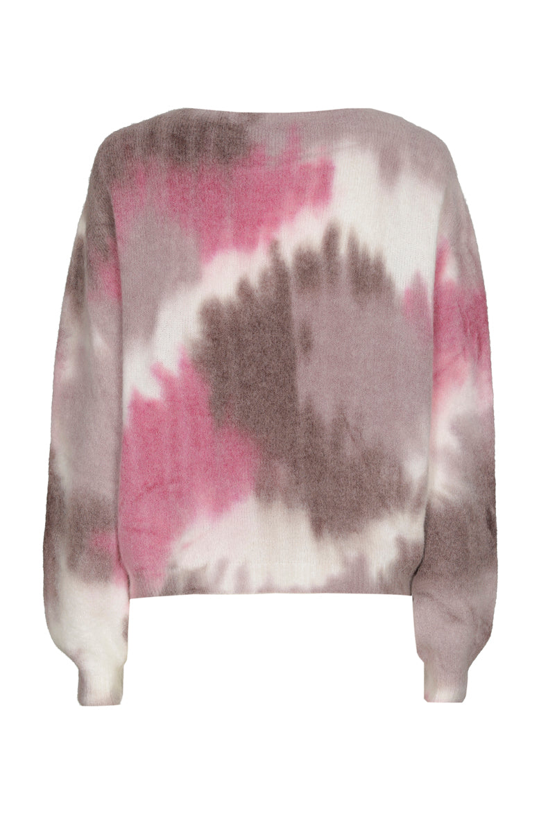 Pull met ronde hals in paarse en fuchsia tinten