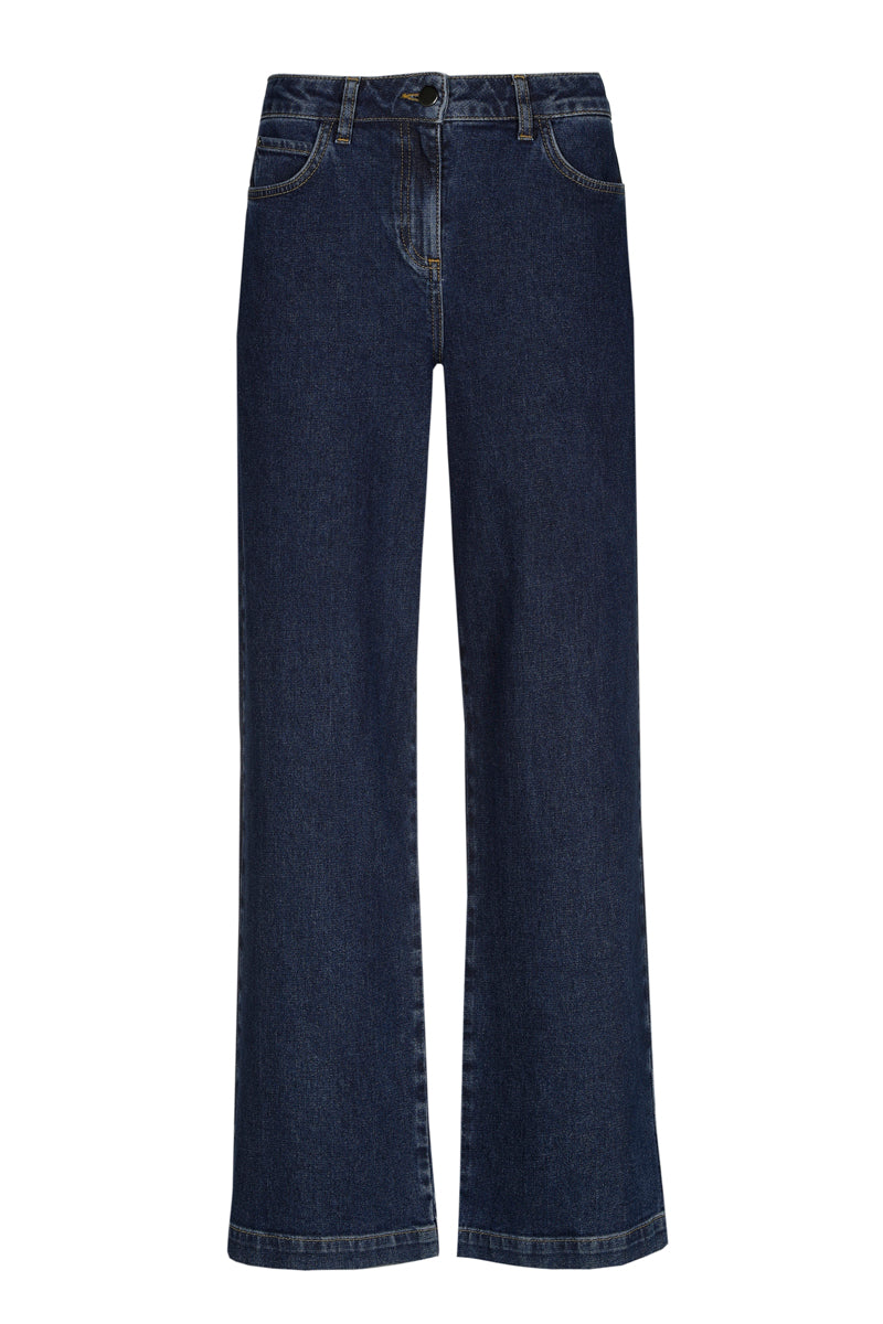 Wijde donkerblauwe jeansbroek