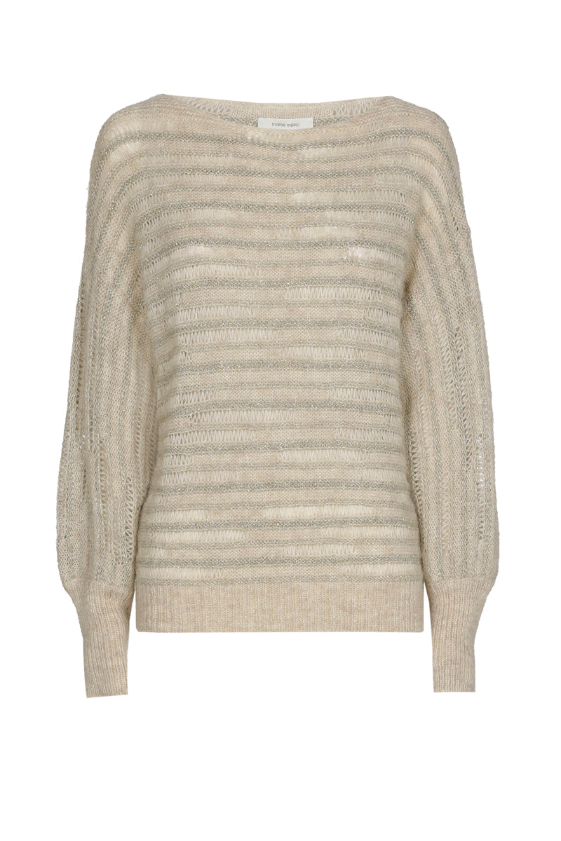 Beige pull met goudkleurige lurex strepen