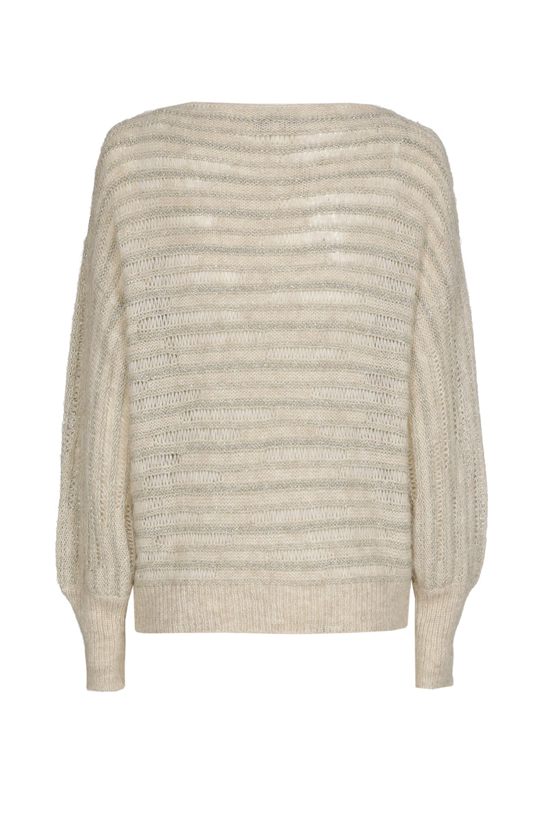 Beige pull met goudkleurige lurex strepen