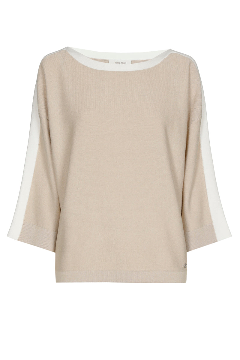 Beige pull met boothals en ecru boord