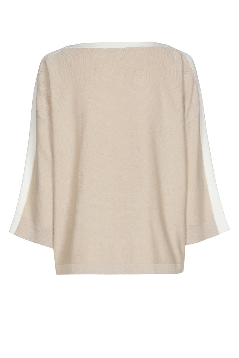 Beige pull met boothals en ecru boord
