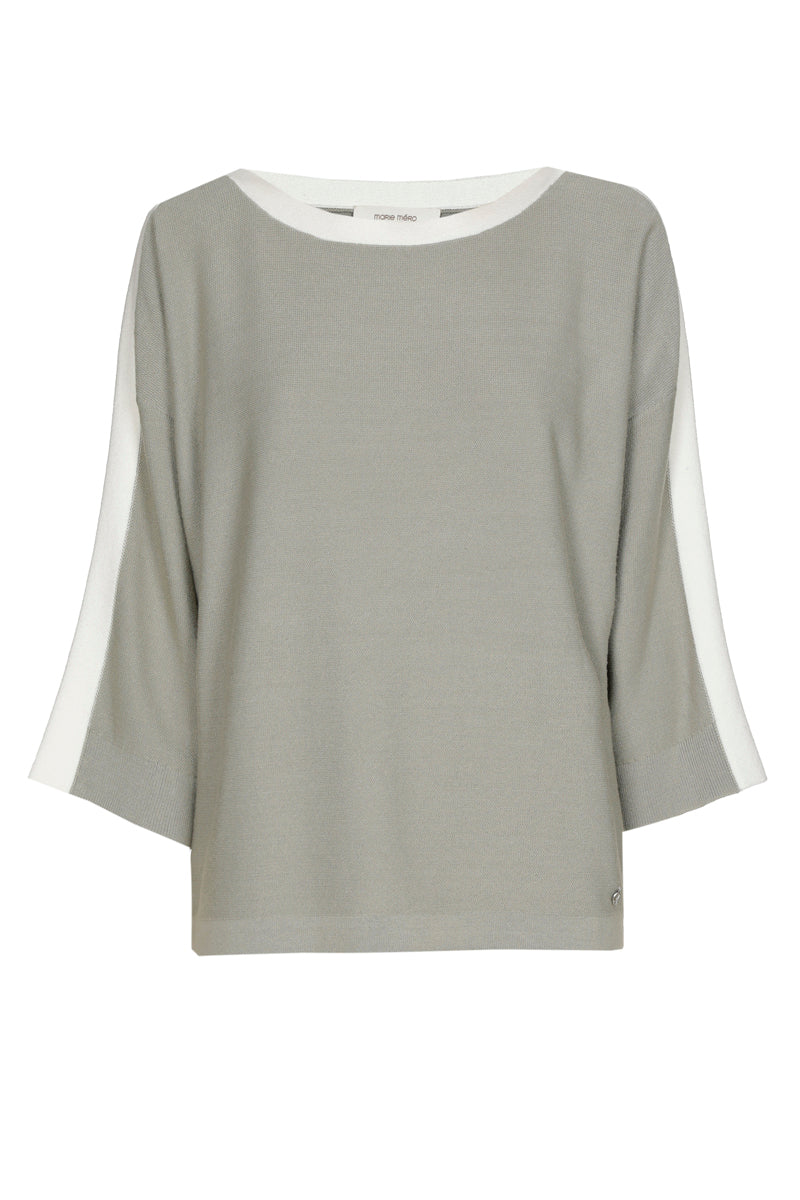 Pull boothals in olijfkleur met ecru boorden