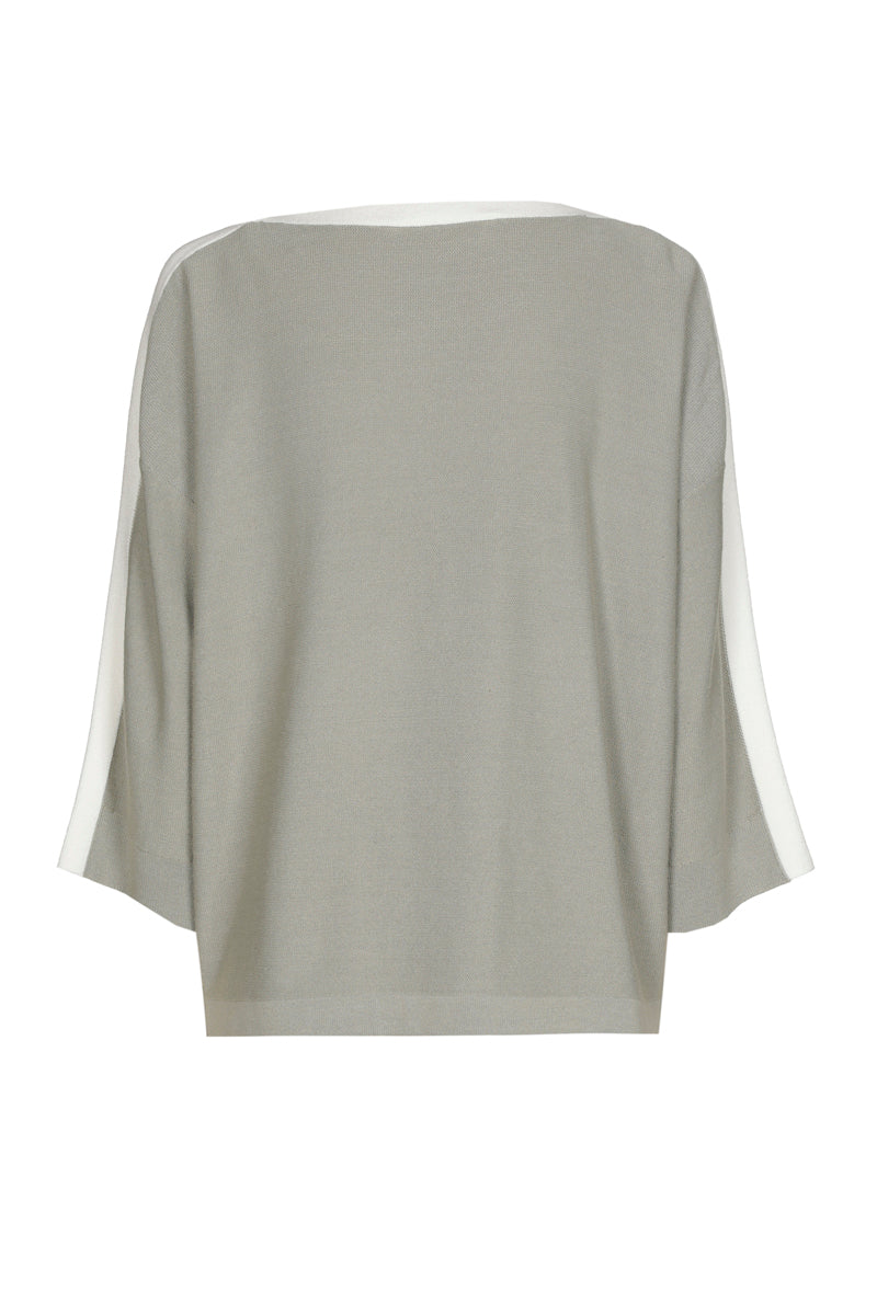 Pull boothals in olijfkleur met ecru boorden