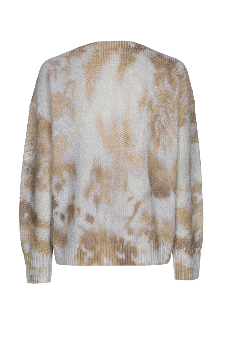 Pull met ronde hals in taupe en lichtblauw