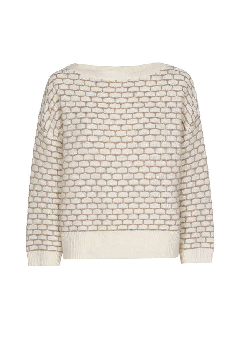Pull écru avec impression de structure beige