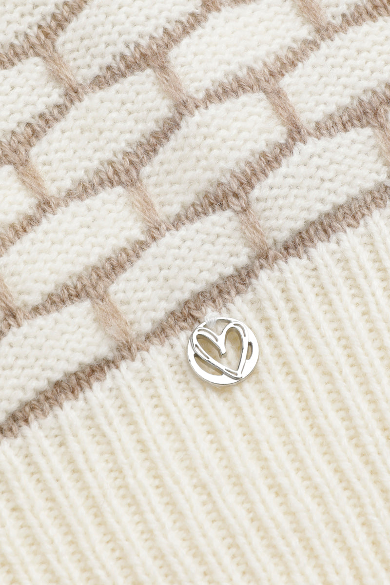 Ecru pull met beige structuurprint