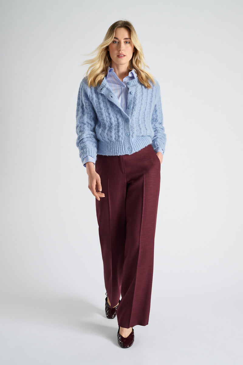 Lichtblauwe cardigan met ronde hals en knoopsluiting