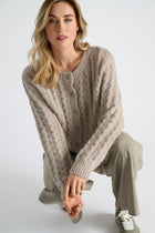 Taupe cardigan met ronde hals en knoopsluiting