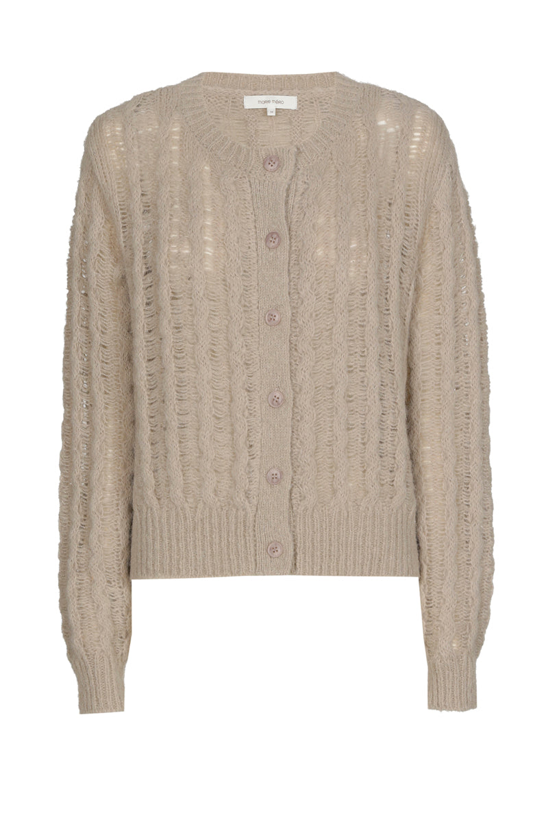Cardigan taupe à col rond avec boutons
