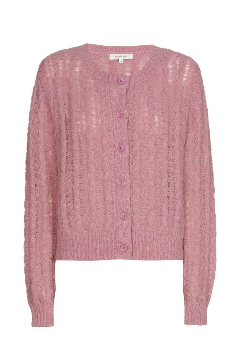 Cardigan rose à col rond et boutons