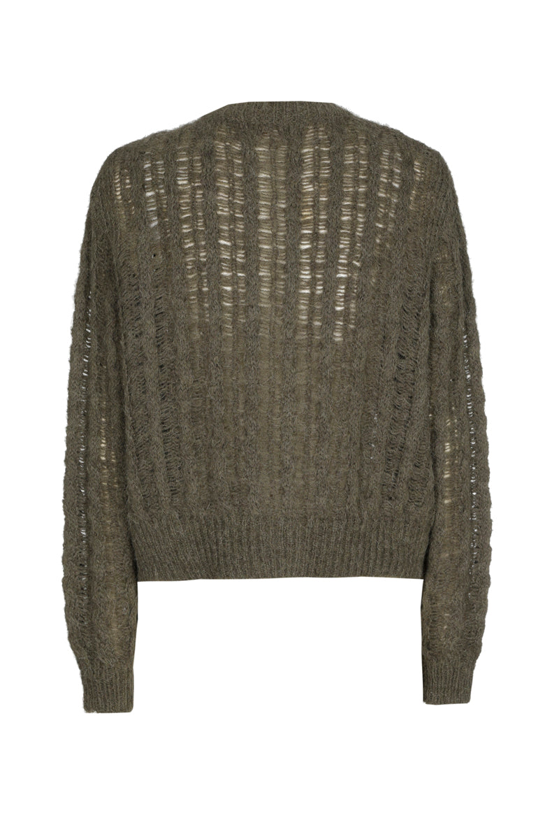 Kaki cardigan met ronde hals en knoopsluiting