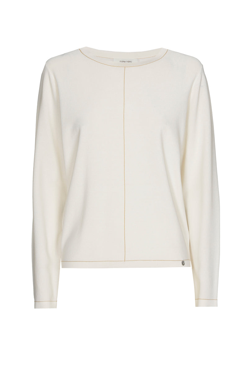 Fijne pull in ecru met subtiele strepen in camel