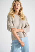 Taupe pull met ronde hals en korte mouwen