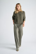 Kaki pull met ronde hals en korte mouwen