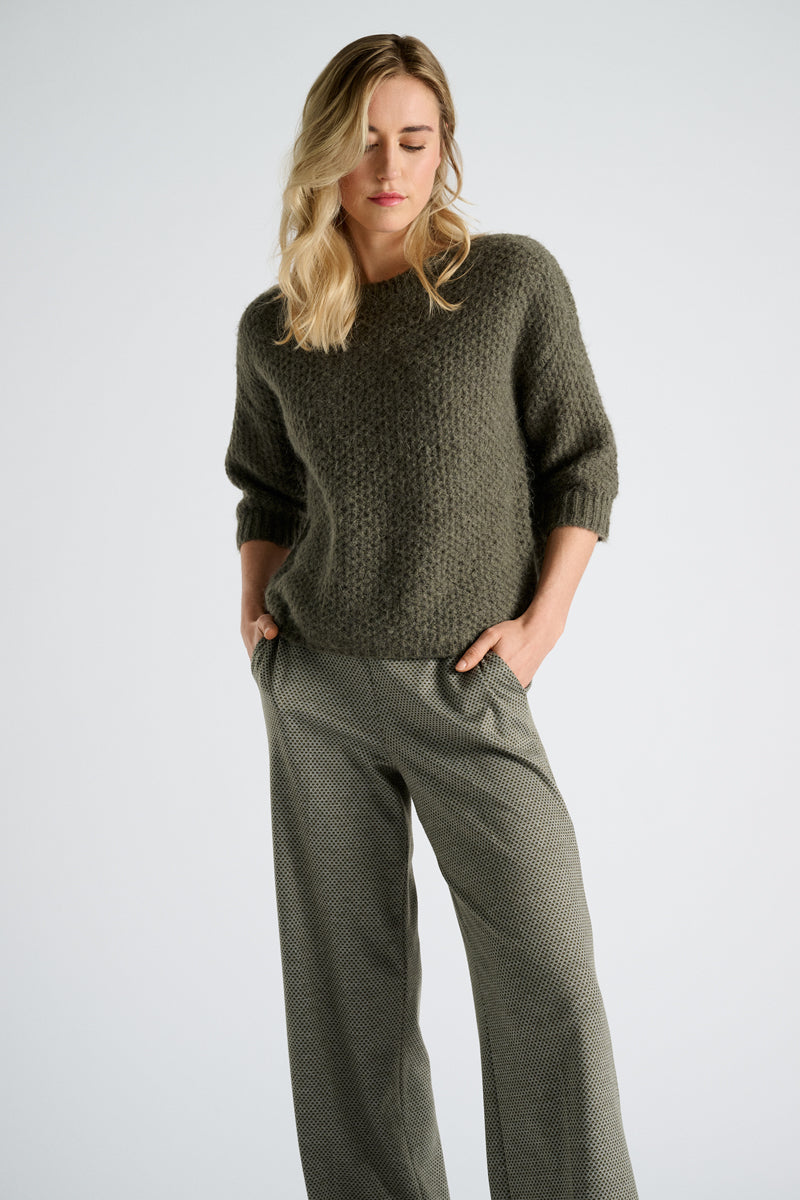 Kaki pull met ronde hals en korte mouwen